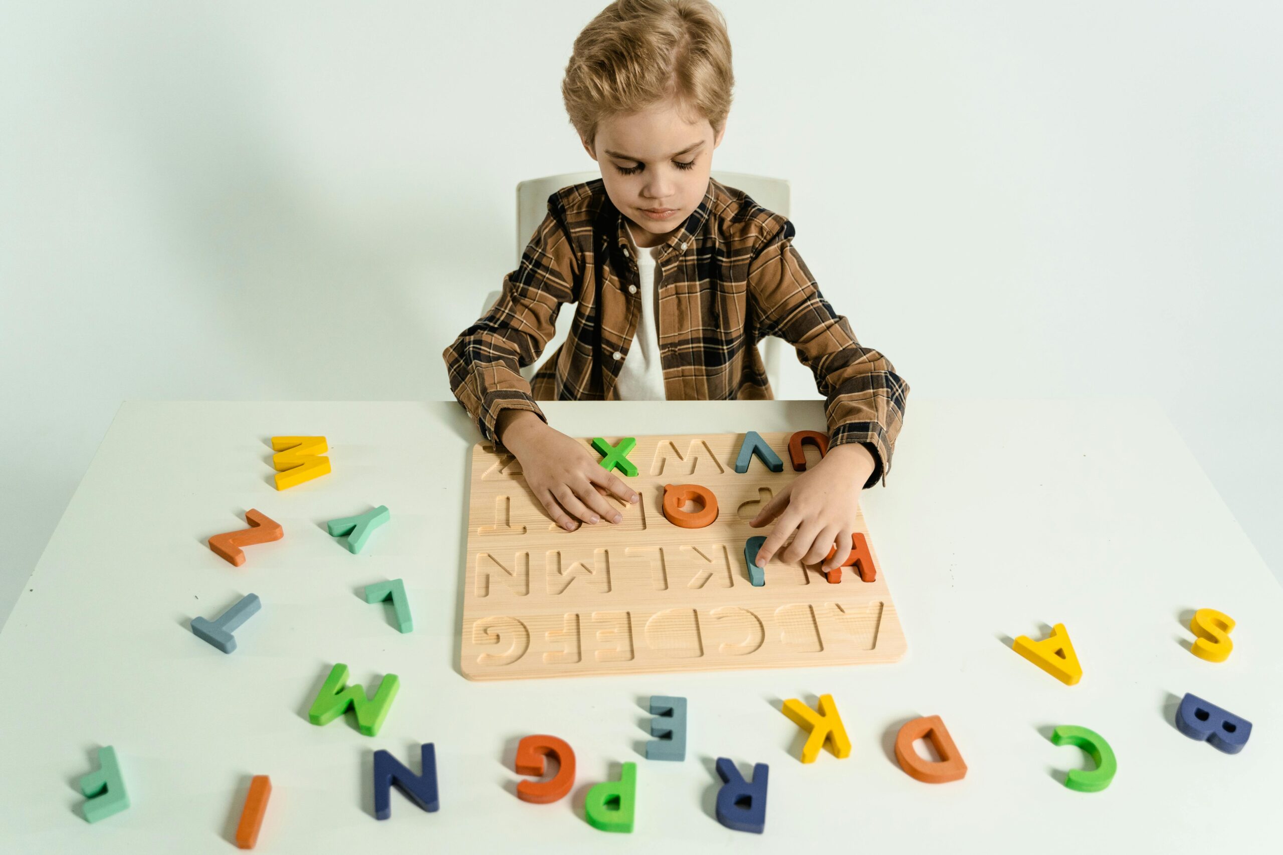 Child concentrating on a cognitive task